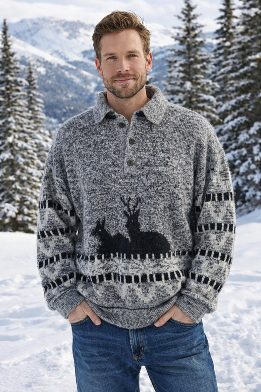 Vintage Simpatia Italian Wool Deer Alpine Sweater Men’s L Lodge Ski 90s